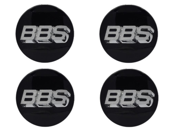 4er Set BBS Emblem Schwarz/Chrom 3D 70mm 09.23.221 Nabenkappe, Symbolscheibe 3 Klammern! NEUAUFLAGE!